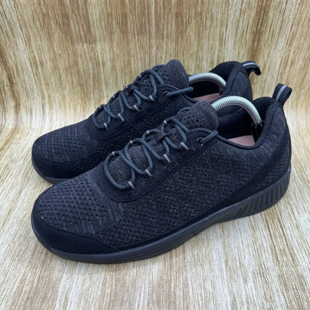 Orthofeet 633 Sneakers Men's Size 9.5 2E Wide Black Knit Athletic Walking